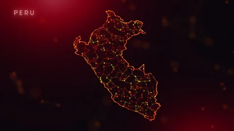 Digital Peru Map Motion Reveal With Abstract Red And Orange Plexus Network .. Stock Footage 332108839