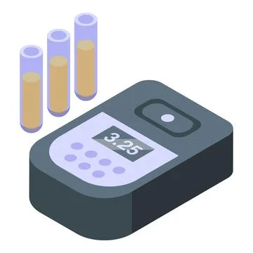 Digital ph meter showing ph value of a liquid solution using test tubes Illustrazione stock