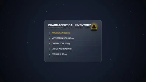 Digital Pharmaceutical Inventory Display Screen with Warning Icon Stock Footage 348412928