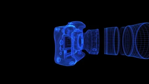 Digital Photo Camera - 3D Model Node Framework - Spinning Formation Loop Stock Footage 252696711
