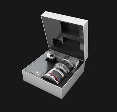 Digital photo camera in the box. isolated on white background, 3D Illustraton Stock Illustration
