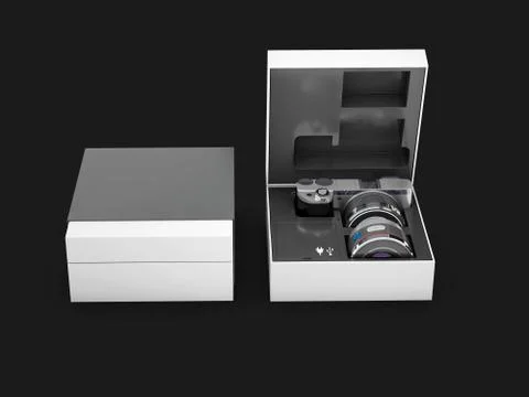 Digital photo camera in the box. isolated on white background, 3D Illustraton Stock Illustration