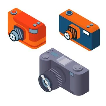 Digital photo camera set flat 3d vector isometric.The objects are isolated. Illustrazione stock