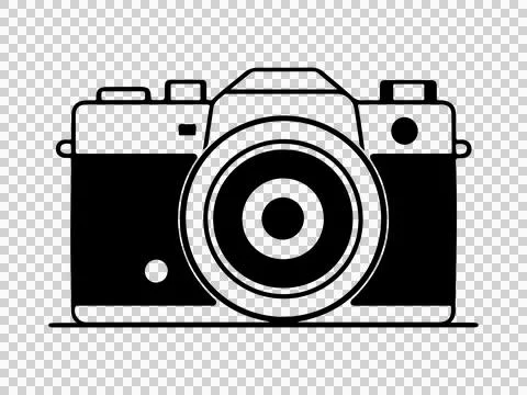 Digital photo camera Simple outline flat vector icon isolated on blue background Stock Illustration