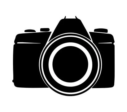 Digital photo camera Simple outline flat vector icon isolated on blue background Stock Illustration