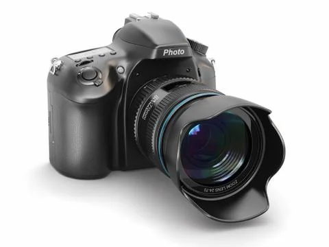 Digital photo camera on white isolated background. Stock Illustration
