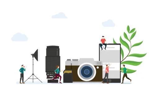 Digital photography concept with some tools and icon for photograph and peopl Stock Illustration
