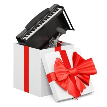 Digital piano inside gift box, present concept. 3D rendering Stock Illustration
