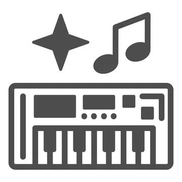 Digital piano with note and star solid icon, sound design concept, electric Stock Illustration
