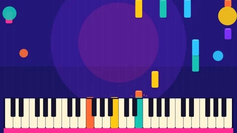 Digital Piano Performance with Falling Note Visualization Stock Footage 347897631