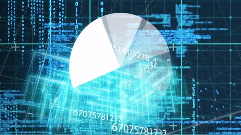 Digital pie chart animation overlaid on complex data and binary code background Stock Footage 303841262