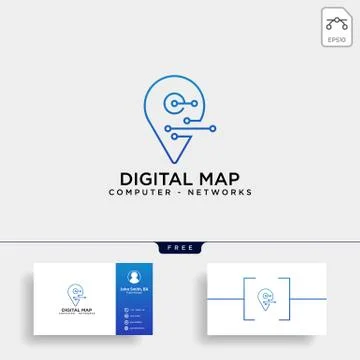 Digital pin map line logo template vector illustration icon element Illustrazione stock