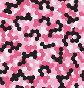 Digital Pink Camouflage seamless patterns with hex pixels Stock Illustration