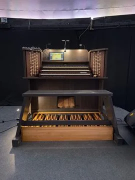 Digital Pipe Organ Setup in Modern Studio Stock Photos