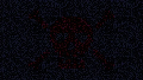 Digital piracy technology computer code. skull loop Stock Footage 160480144