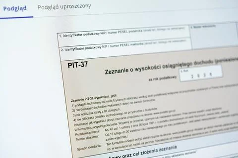 Digital PIT tax return form displayed on a computer screen for electronic 写真素材