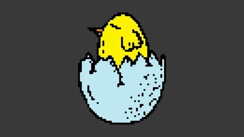 Digital pixel art animation black screen with theme of chicken hatch Stock Footage 112989628