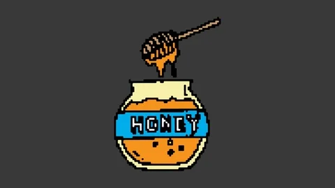 Digital pixel art animation black screen with theme of honey Stock Footage 112990220