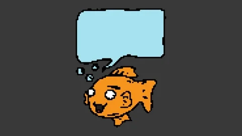 Digital pixel art animation black screen with theme of fish and speech bubble Stock Footage 112990533