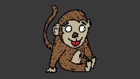 Digital pixel art animation black screen with theme of monkey Stock Footage 112990886