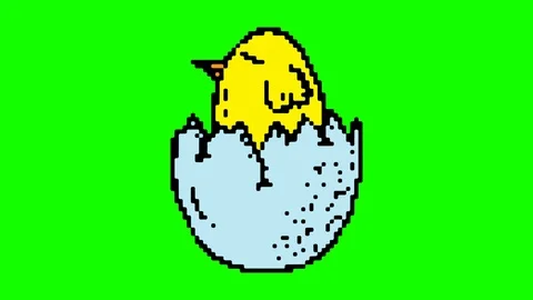 Digital pixel art animation green screen with theme of chicken hatch Stock Footage 112989626