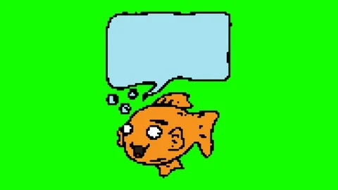 Digital pixel art animation green screen with theme of fish and speech bubble Stock Footage 112990534