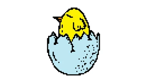 Digital pixel art animation white screen with theme of chicken hatch Stock Footage 112989623