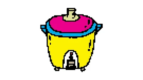 Digital pixel art animation white screen with theme of rice cooker Stock Footage 112990084