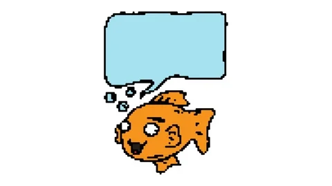 Digital pixel art animation white screen with theme of fish and speech bubble Stock Footage 112990526