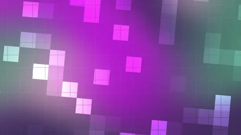 Digital Pixel Flow – Glowing Squares in Purple &amp; Green Stock Footage 310642375