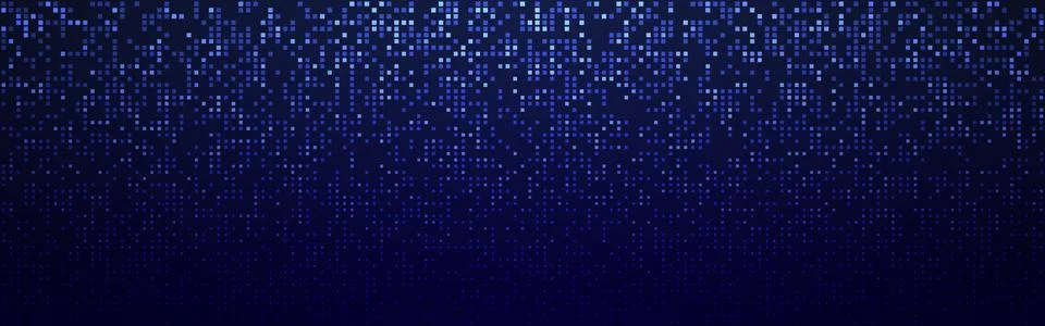 Digital pixel glitch background. Blue squares on dark gradient. Business or Stockillustratie