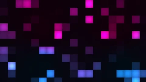 Digital pixel grid animation with glowing pink and blue squares background Stock Footage 338986350