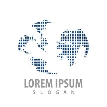 Digital pixel map world logo concept design. Symbol graphic template element Stock Illustration