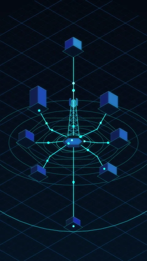 Digital pixel network nodes connecting blocks for data transfer Video stock 347200685