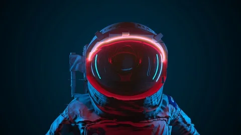Digital Pixel Noise Glitch Art Effect On The Astronaut In Space With Neon Lights Stock Footage