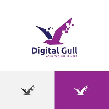 Digital Pixel Seagull Bird Flying Online Computer Technology Logo Stock Illustration