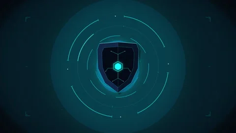 Digital pixel shield security protection cyber technology loop Stock Footage 347245611
