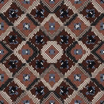 Digital pixel squares seamless pattern. Vector colorful tribal ethnic style b Stock Illustration