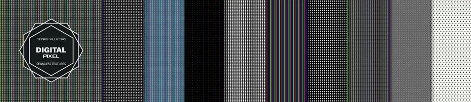 Digital pixel texture collection. Seamless RGB, LED and monochrome patterns w 库存插图