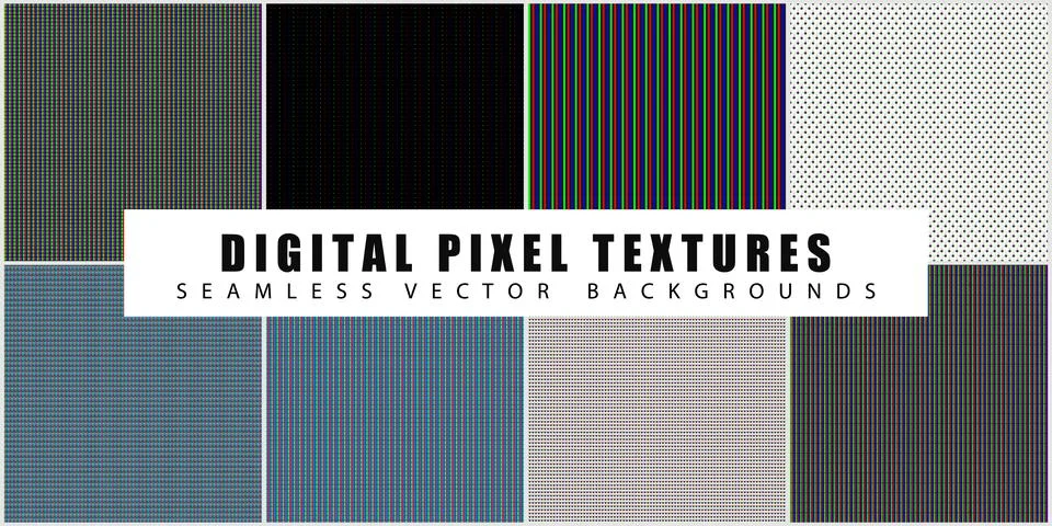 Digital pixel textures, seamless abstract background with RGB LED matrix, s.. Illustrazione stock