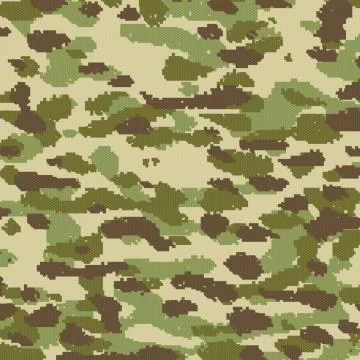 Digital (pixelated) camouflage repeatable seamless fabric texture tan green イラスト素材