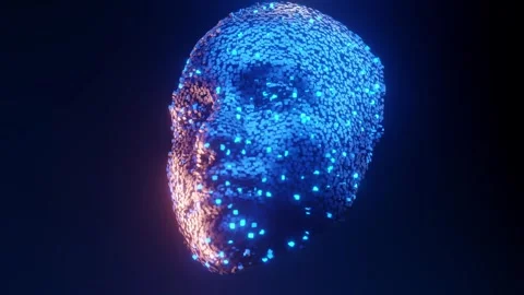 Digital pixelated face in blue light Stock Footage 274391901