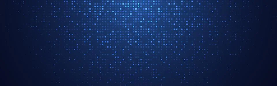 Digital pixels. Blue technology background with glowing squares on dark space Stock Illustration