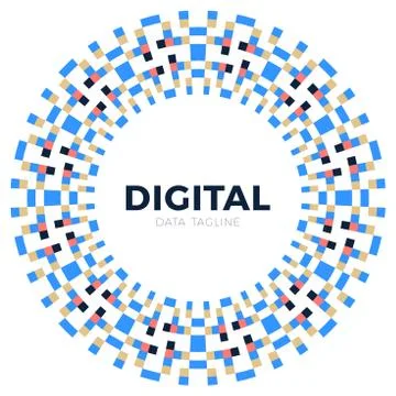 Digital pixels in circle form. tiny squares in round logo. vector digital fra Illustrazione stock