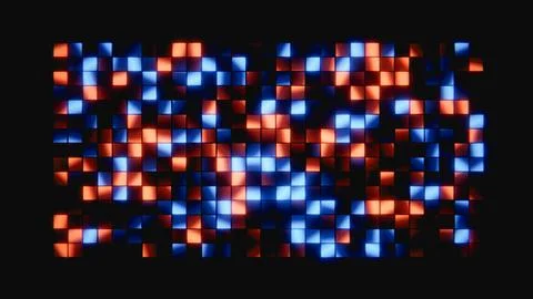 Digital pixels forming an abstract background with glowing blue and orange light Stock Illustration