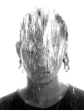 Digital pixelsort effect combined with a portrait of a young man Stock Photos
