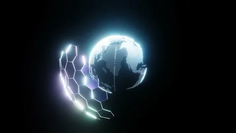 Digital planet. Blue glowing hexagonal mesh Stock Footage 193993215