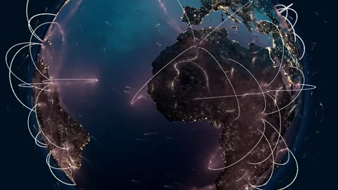 Digital planet with connecting lines linking different cities. Concept of data Stock Footage 293023399