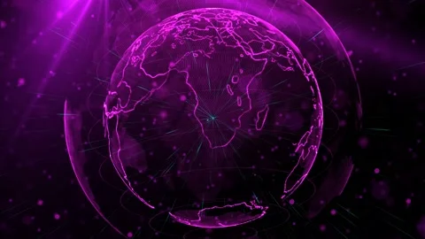 Digital  planet of Earth. 3D animation with digital Earth and particles. Stock Footage 219013021