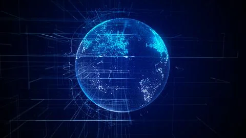 Digital planet earth with particles in cyberspace. The flow of scientific d.. Stock Illustration